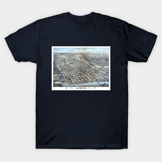 Antique Aerial Map of Travis County, Austin, Texas T-Shirt by MasterpieceCafe